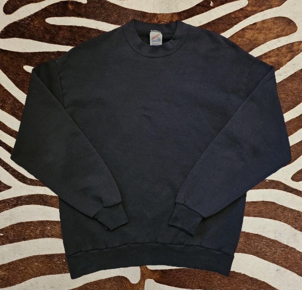 Vintage 90s Jerzees Sweatshirt Size L Black Blank Pullover Crewneck Made In USA